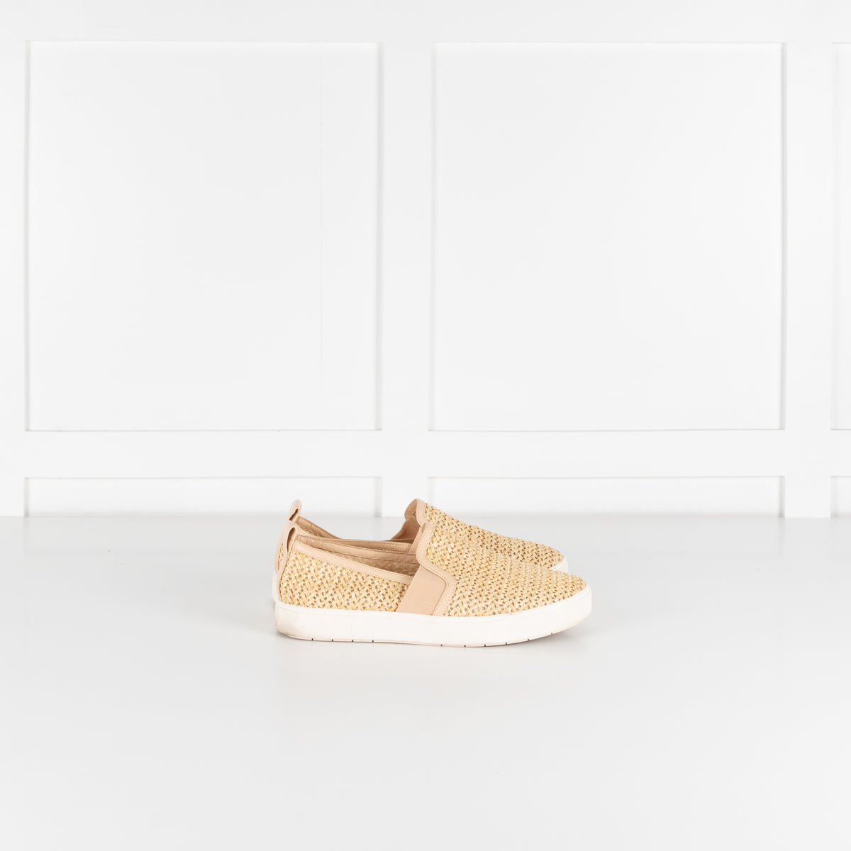 Vince Beige Blair Raffia Slip On Shoes