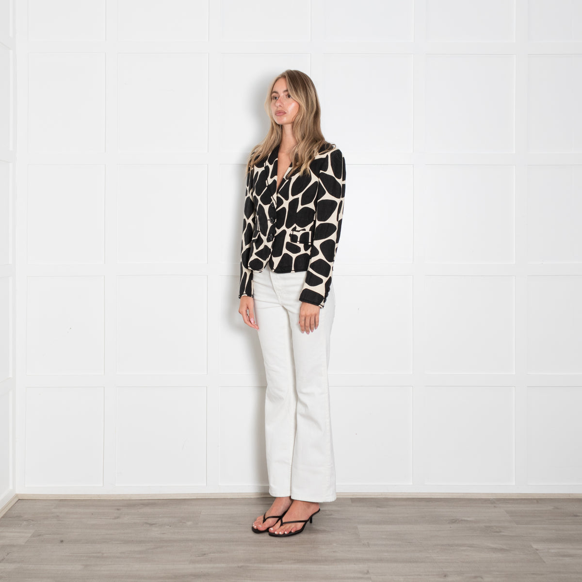Moschino Cheap & Chic Black And Cream Giraffe Print Linen Blazer