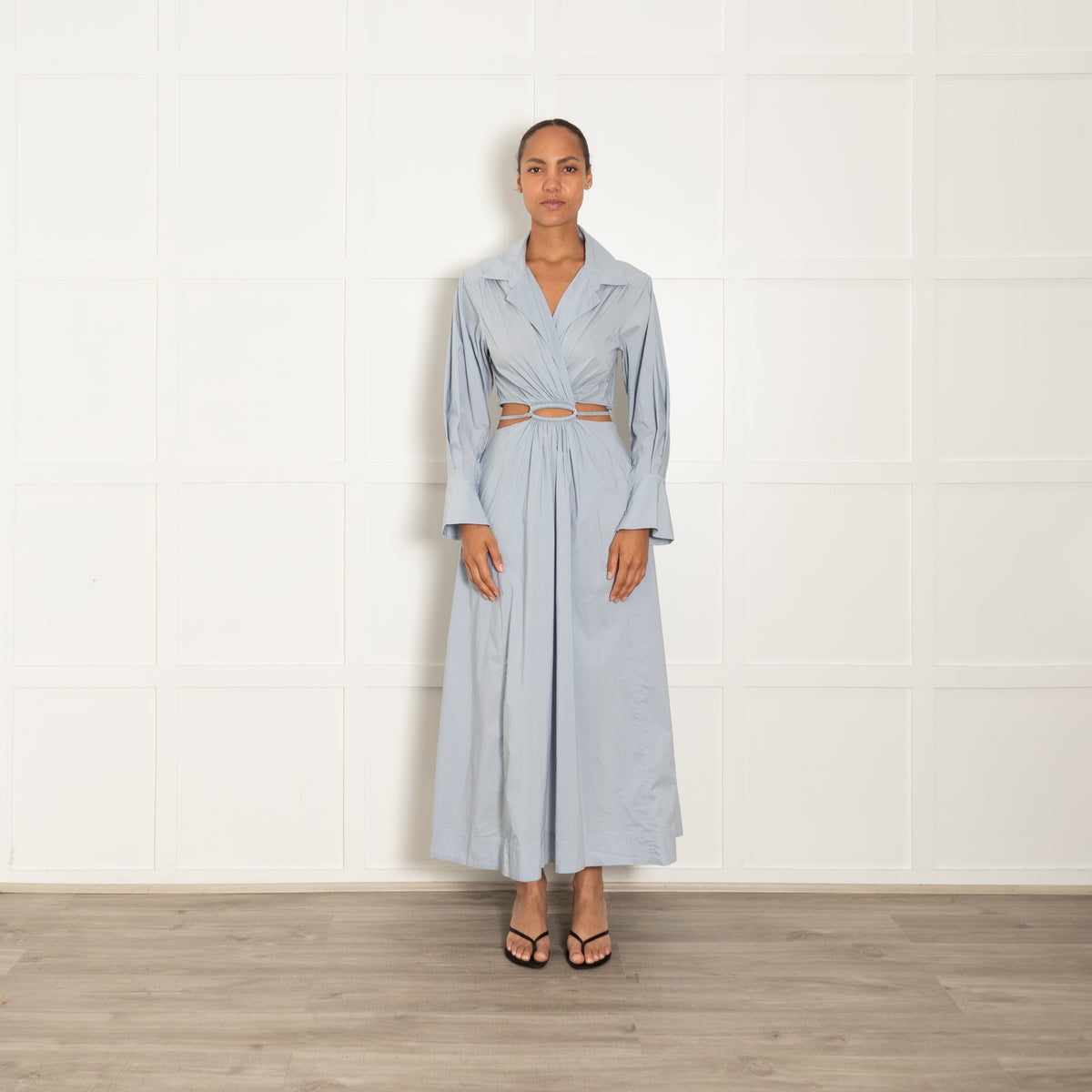 Jonathan Simkhai Ice Blue Cut Out Detail Long Sleeved Maxi Dress