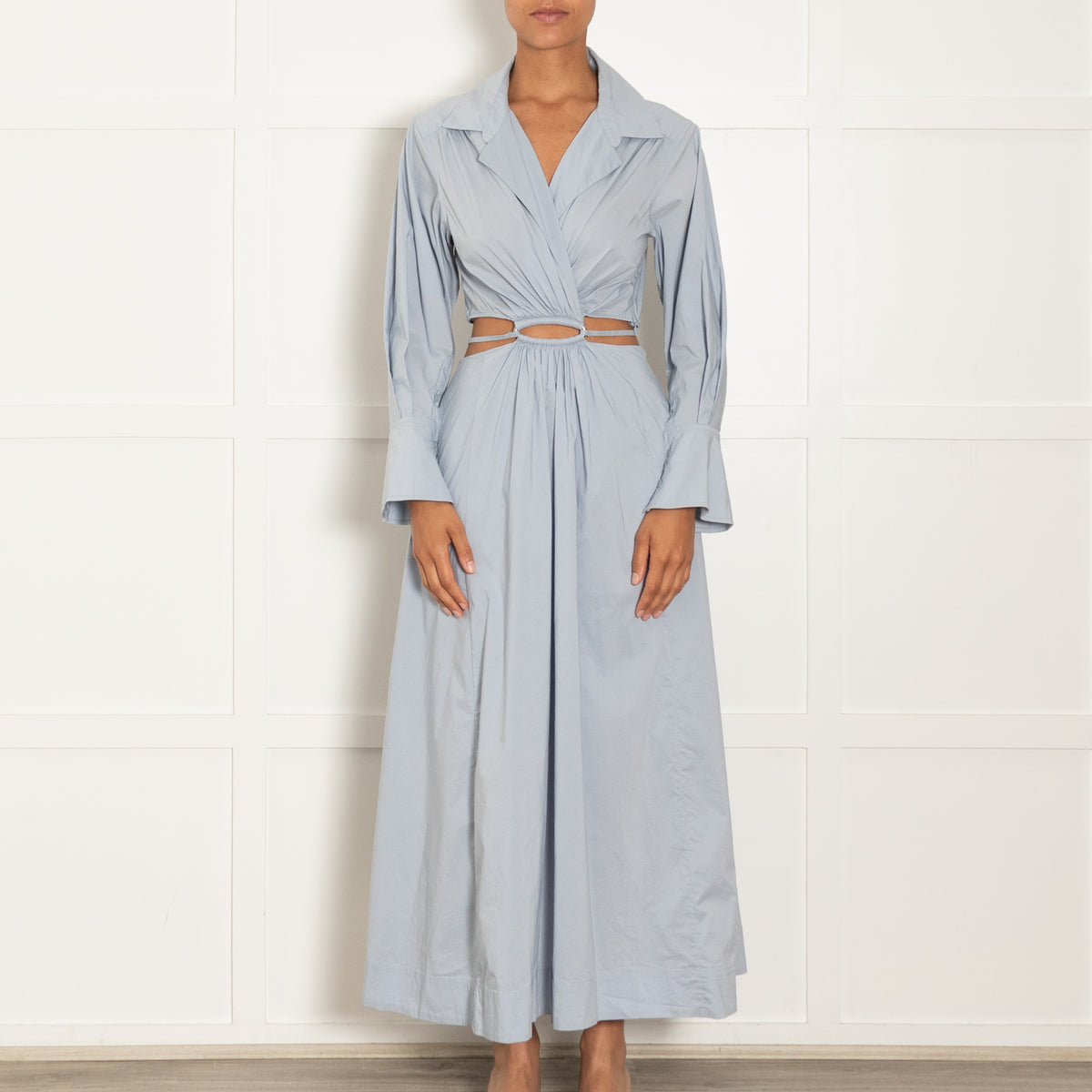 Jonathan Simkhai Ice Blue Cut Out Detail Long Sleeved Maxi Dress