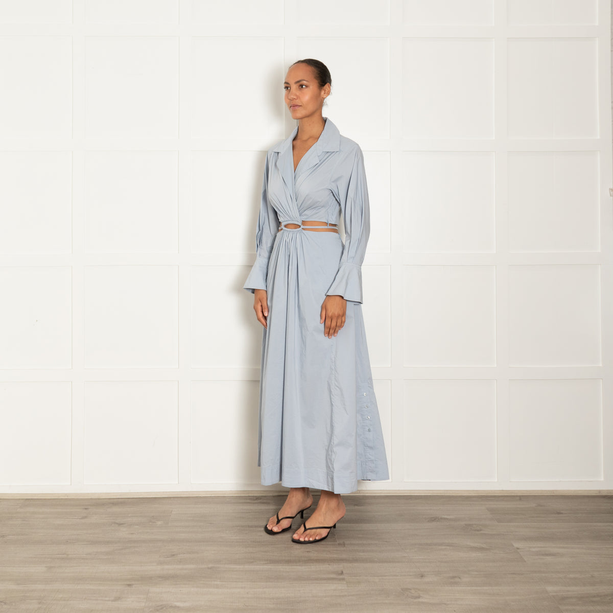 Jonathan Simkhai Ice Blue Cut Out Detail Long Sleeved Maxi Dress