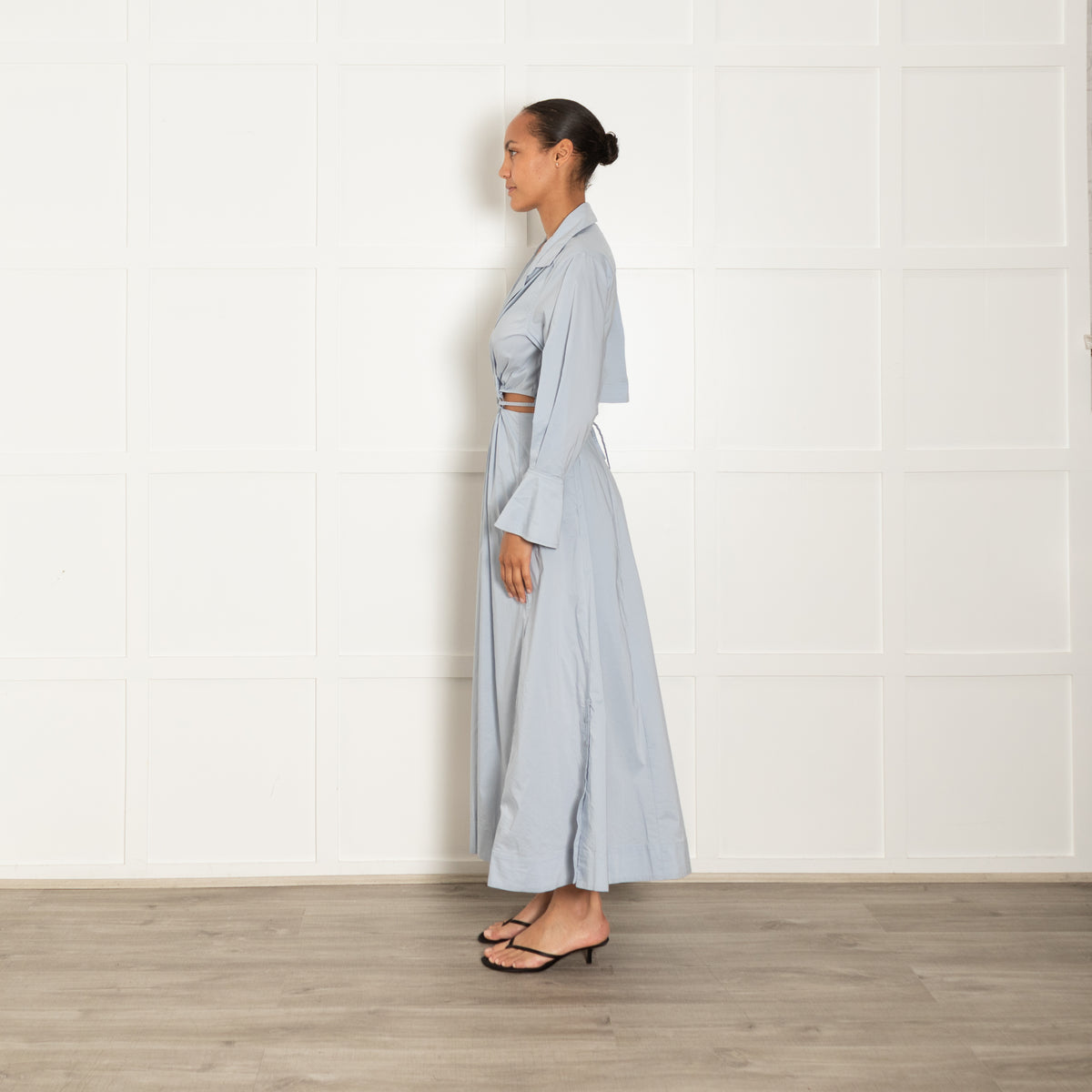 Jonathan Simkhai Ice Blue Cut Out Detail Long Sleeved Maxi Dress