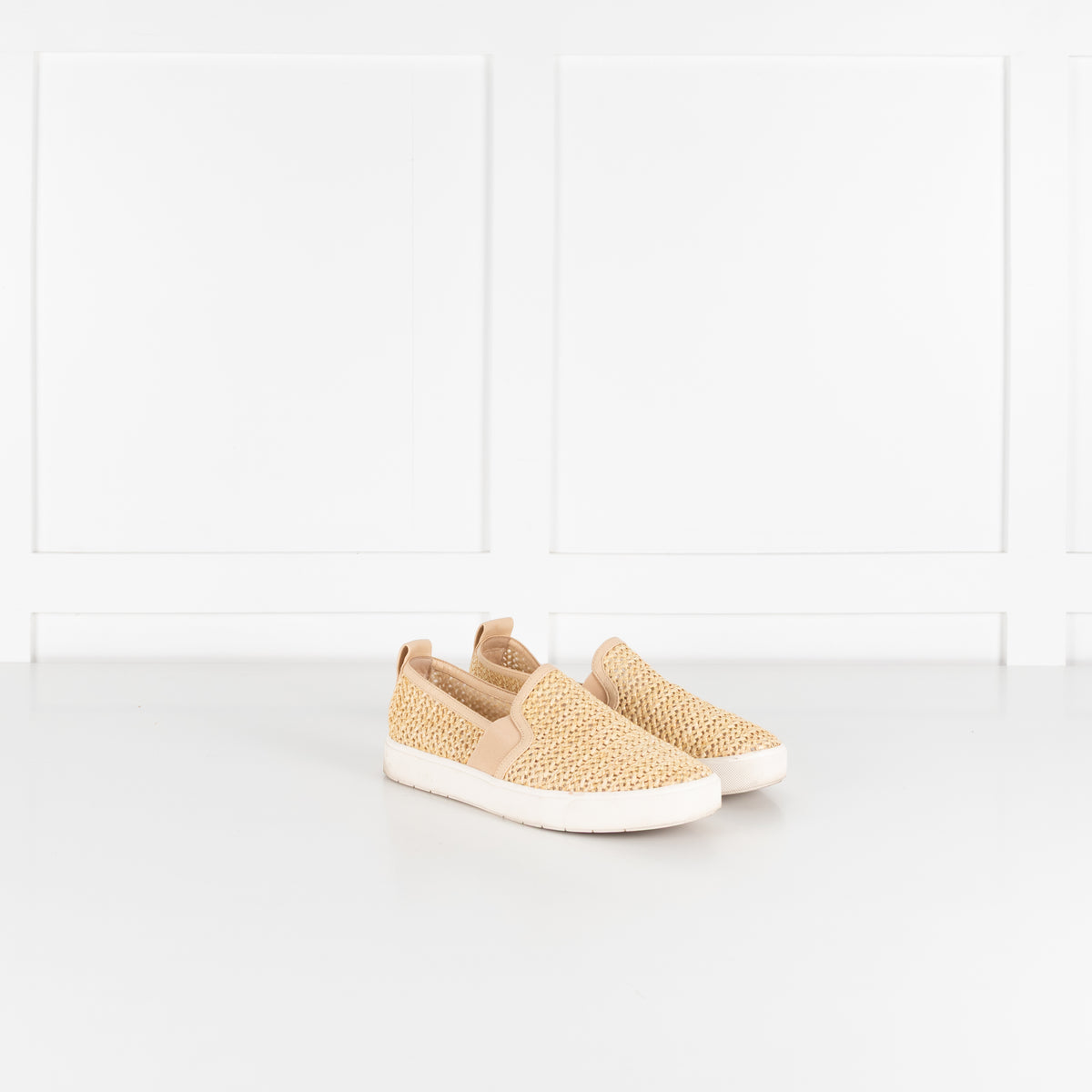 Vince Beige Blair Raffia Slip On Shoes