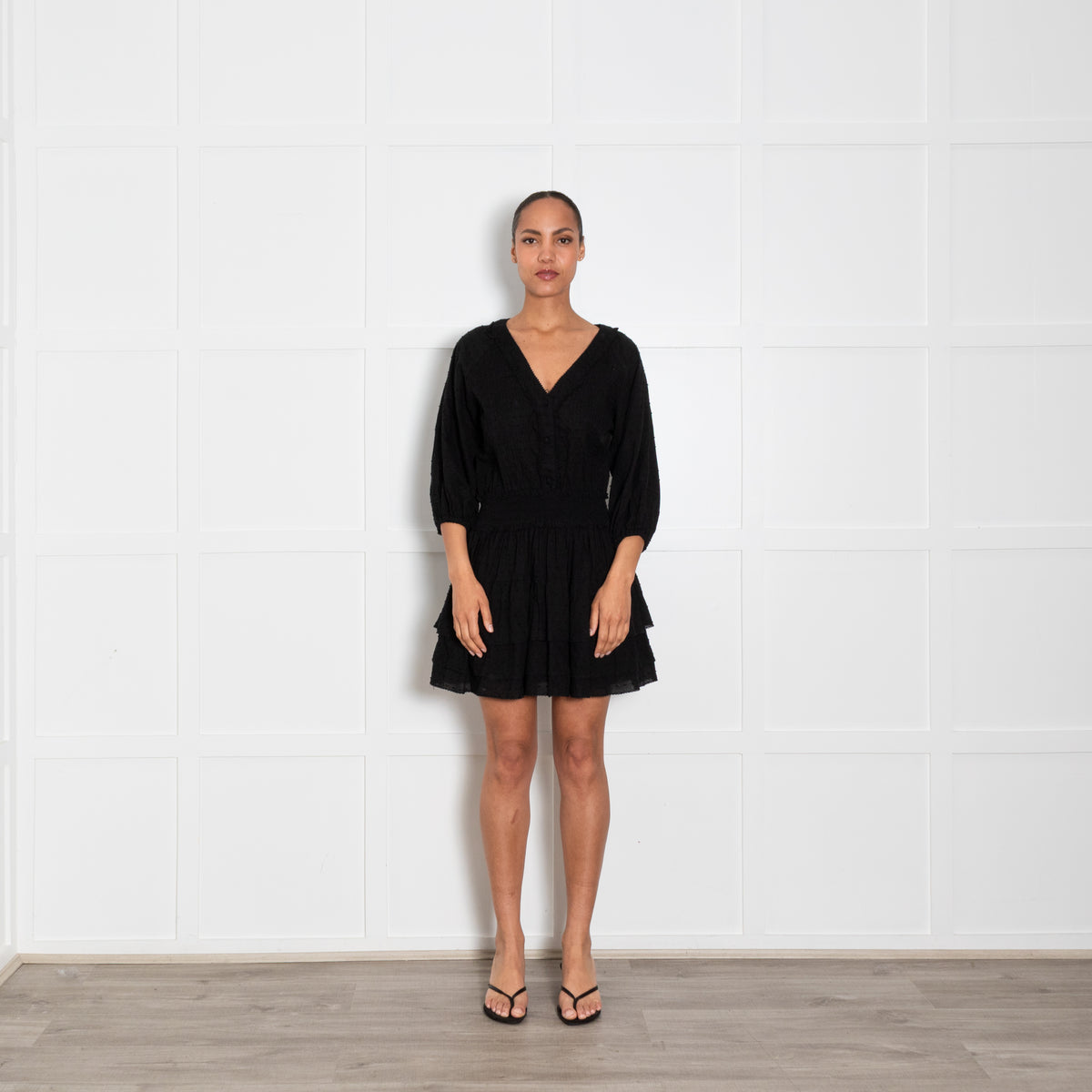 Poupette St Barths Black Cotton Elasticated Waist Mini Dress