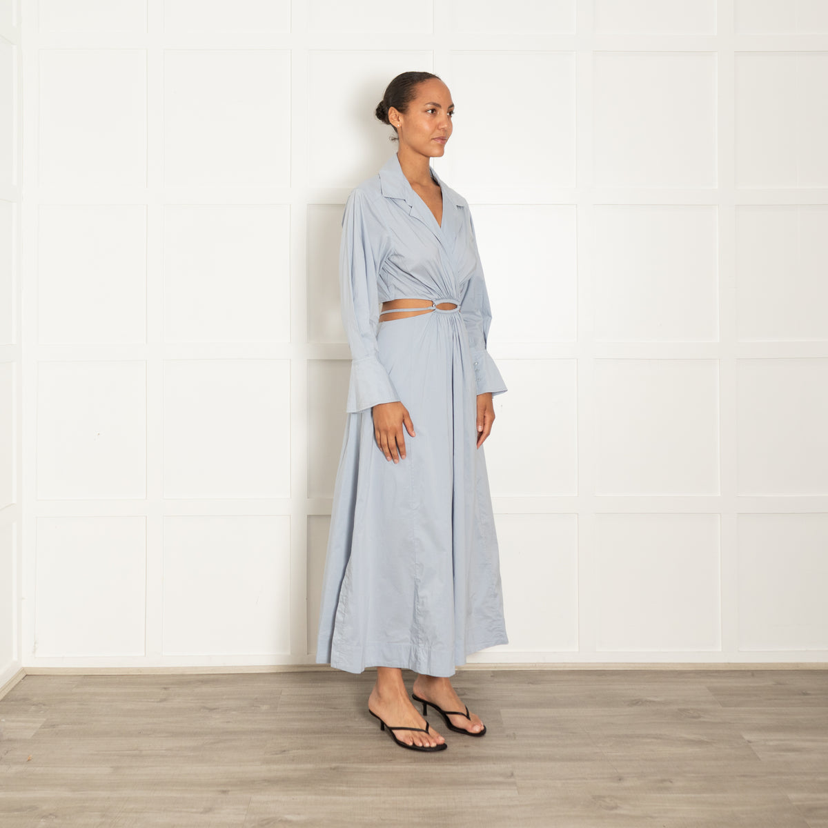 Jonathan Simkhai Ice Blue Cut Out Detail Long Sleeved Maxi Dress