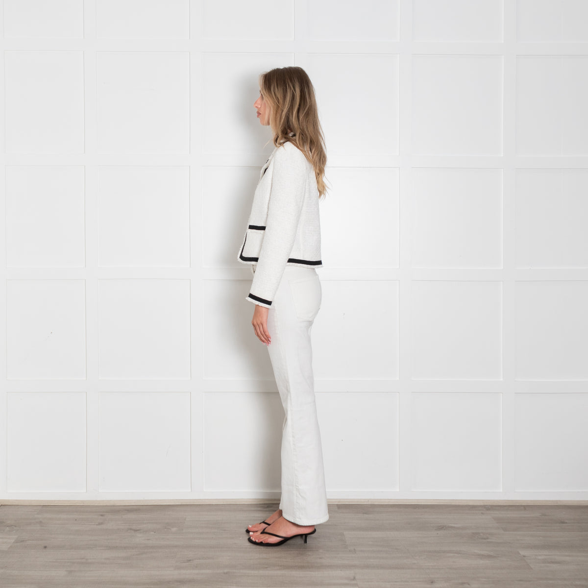 Boutique Moschino White Boucle Jacket With Black Edging