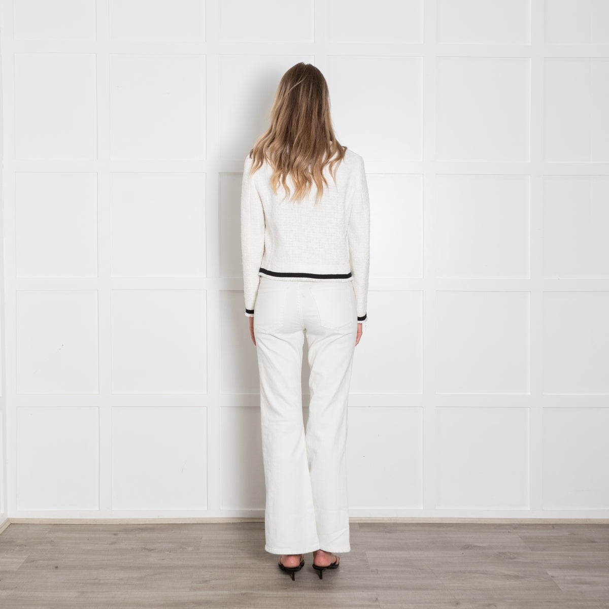 Boutique Moschino White Boucle Jacket With Black Edging