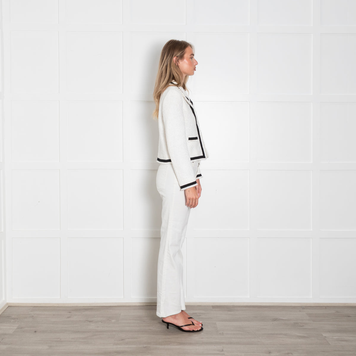 Boutique Moschino White Boucle Jacket With Black Edging