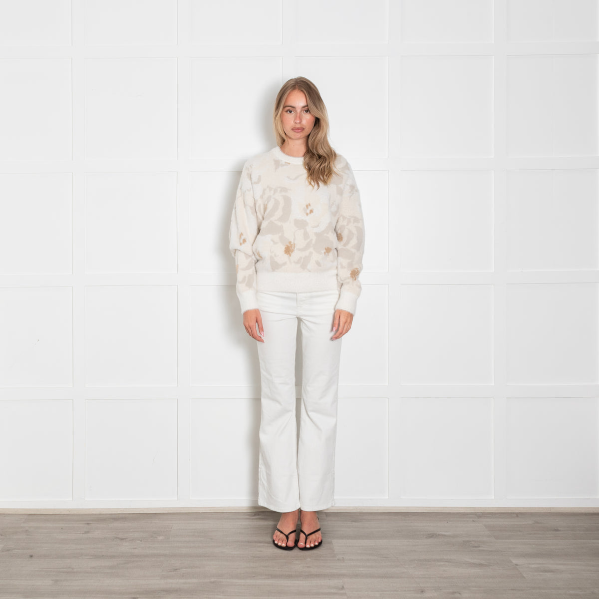 Lacoste Pale Cream Floral Jacquard Jumper