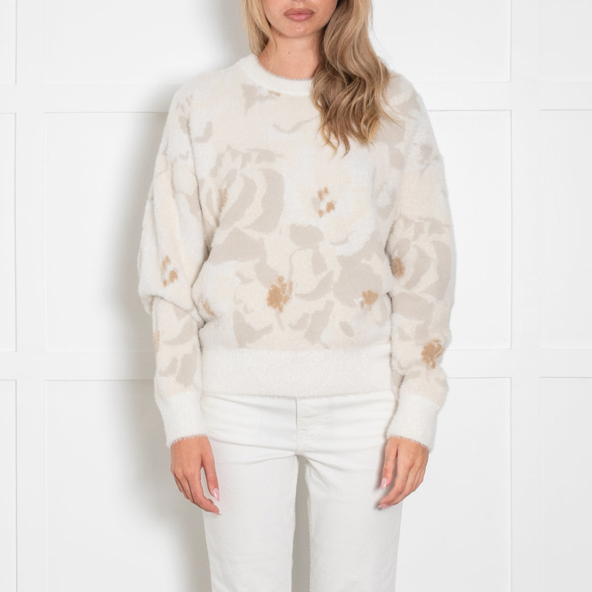 Lacoste Pale Cream Floral Jacquard Jumper