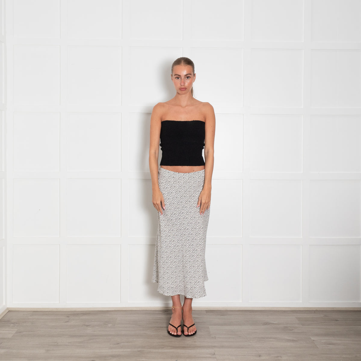 Rails White Black Dot Bias Cut Skirt