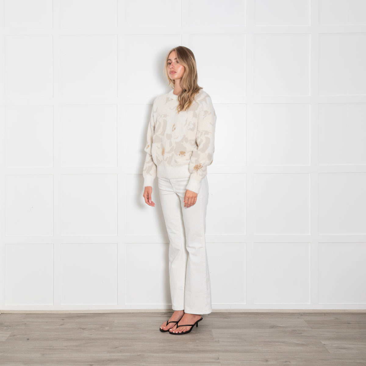 Lacoste Pale Cream Floral Jacquard Jumper