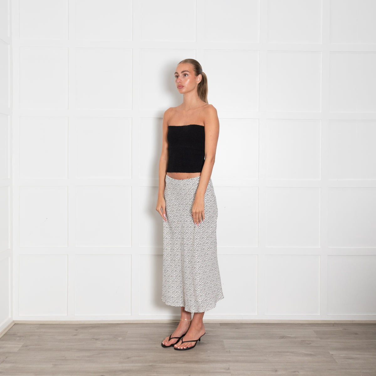 Rails White Black Dot Bias Cut Skirt