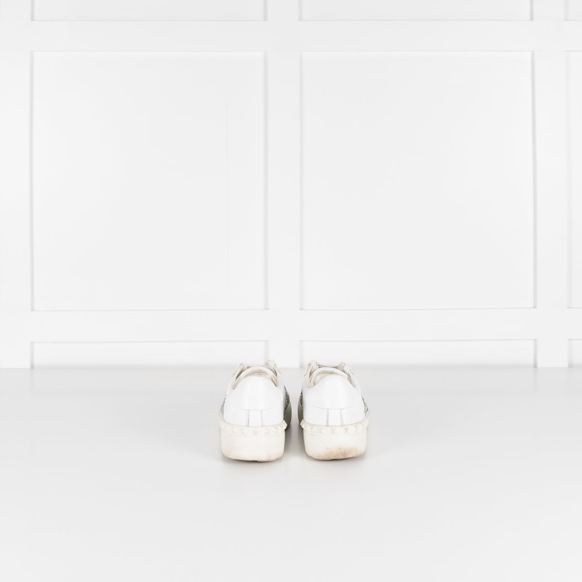 Valentino Garavani White Leather Silver Glitter Trainers