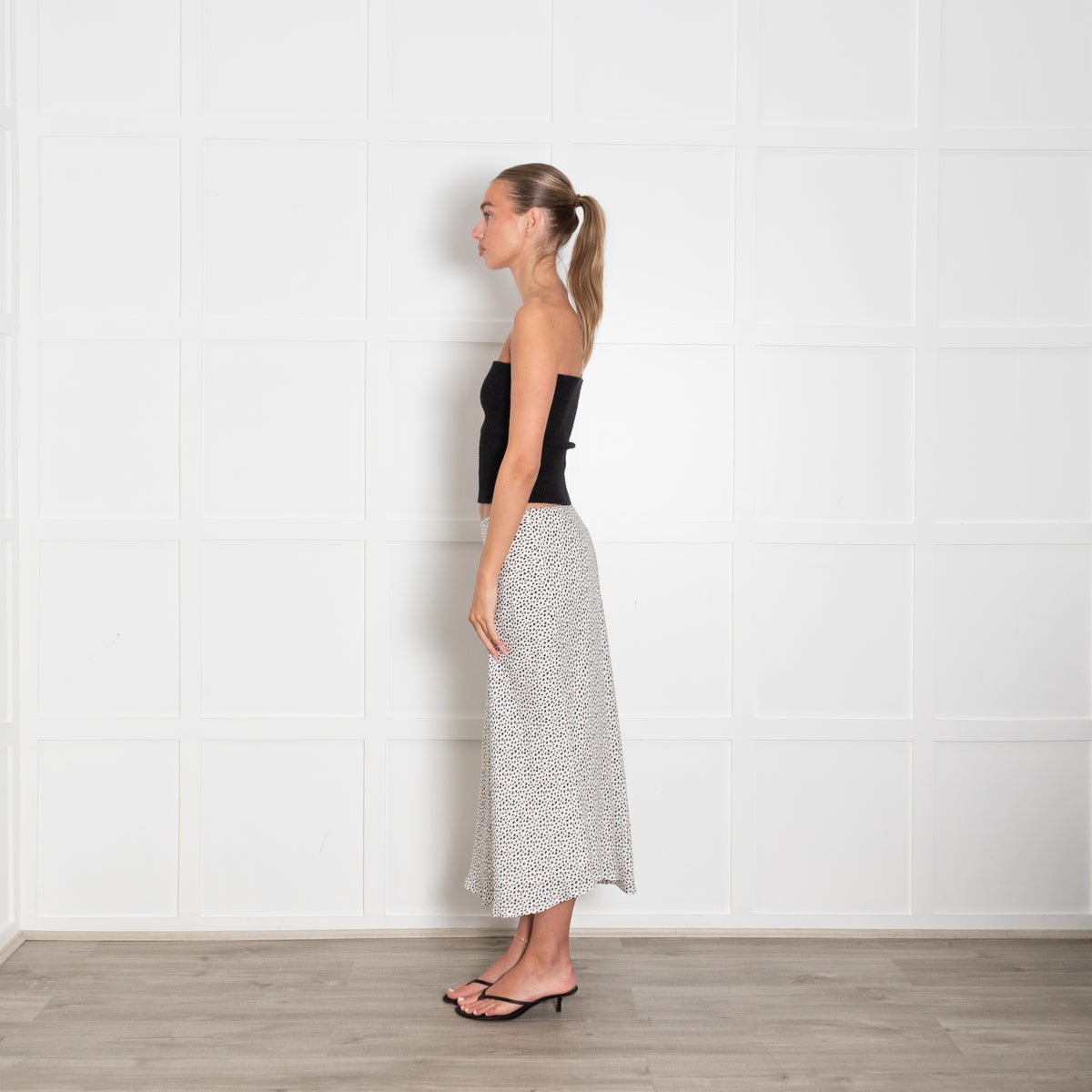 Rails White Black Dot Bias Cut Skirt