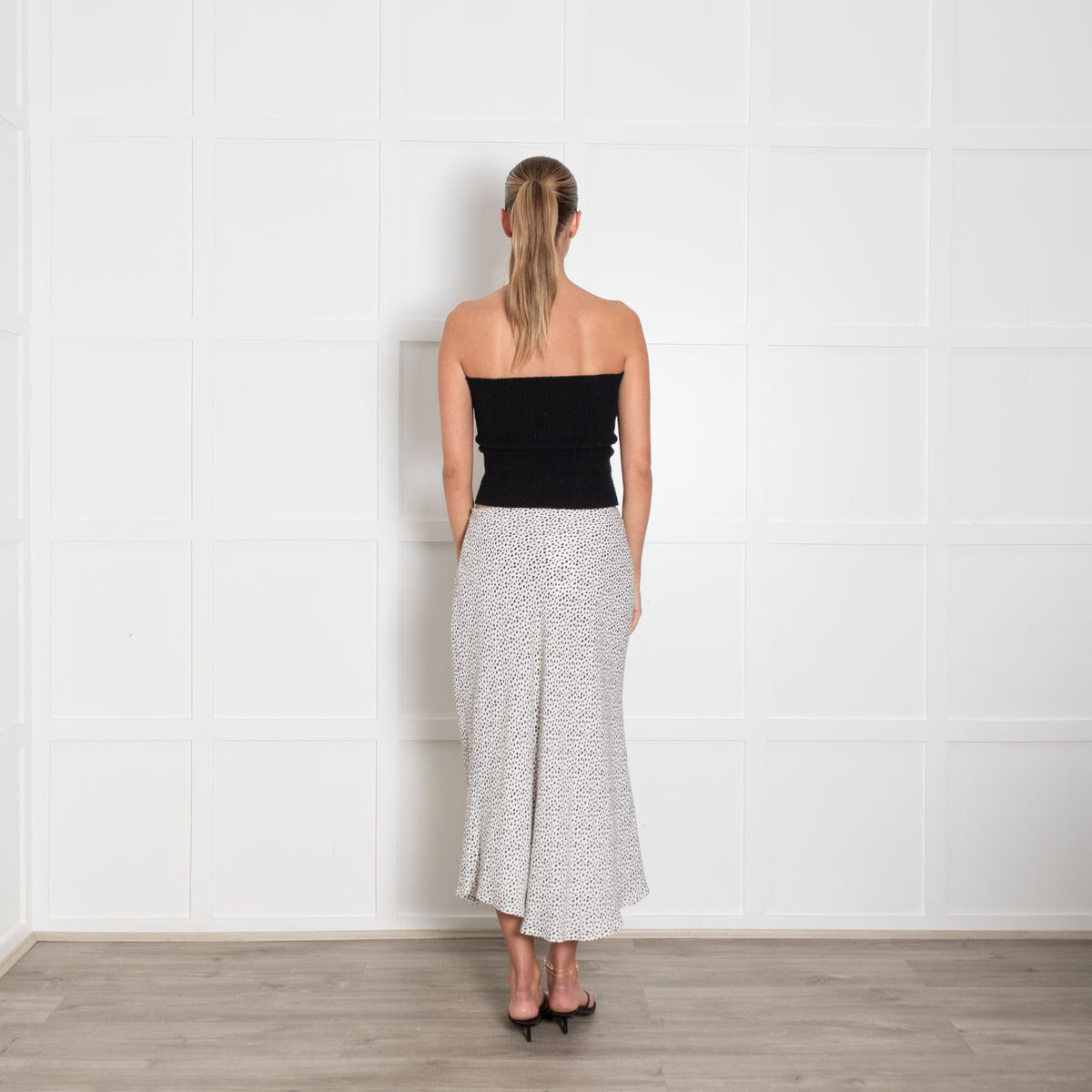 Rails White Black Dot Bias Cut Skirt