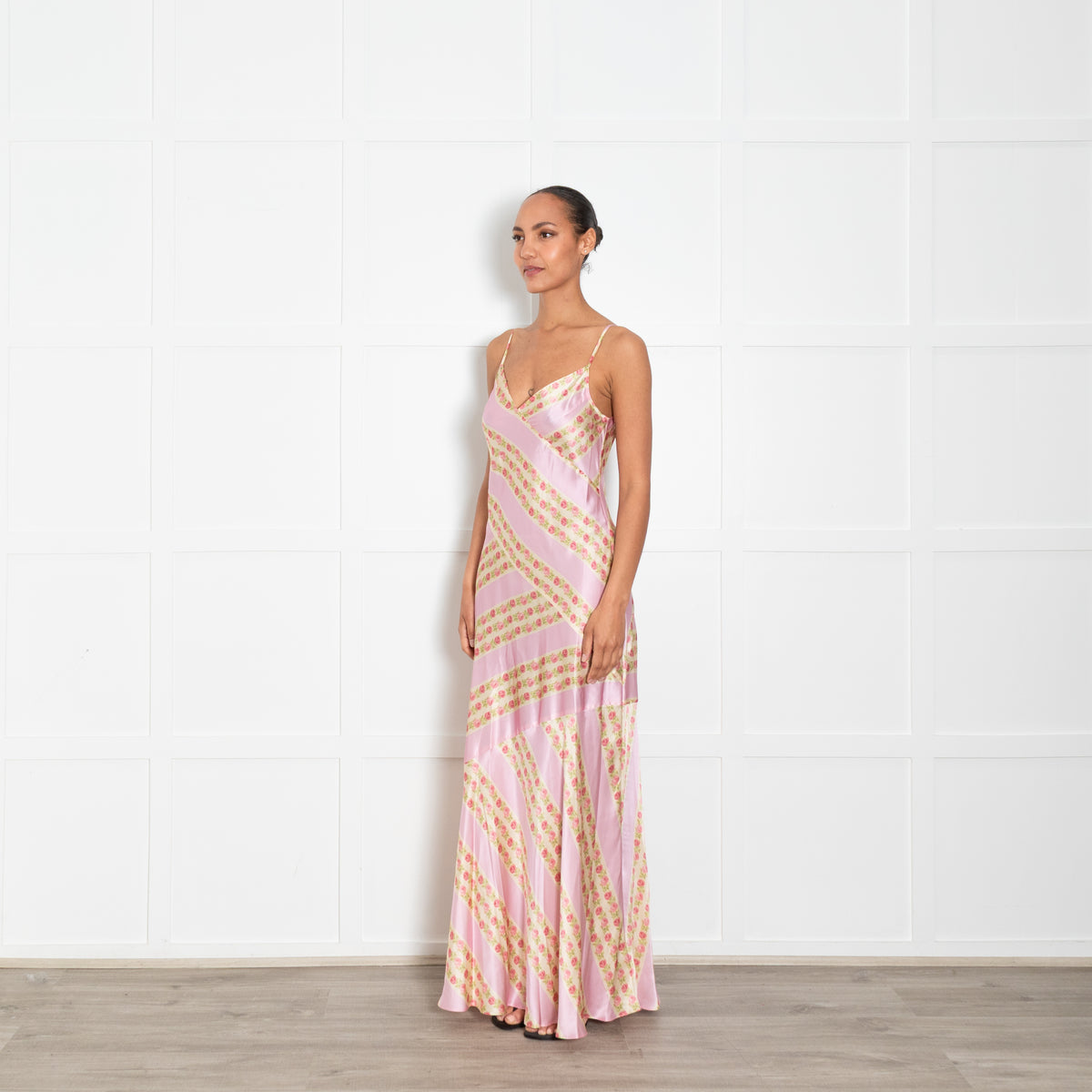 LoveShackFancy Pale Pink Rose Print Slip Maxi Dress