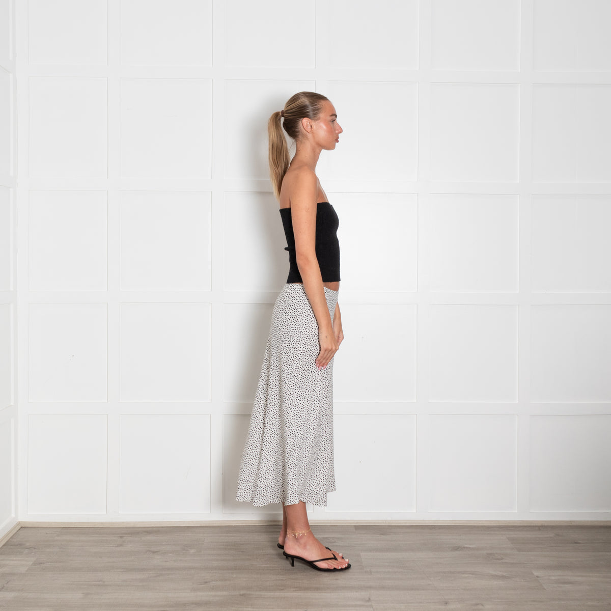 Rails White Black Dot Bias Cut Skirt
