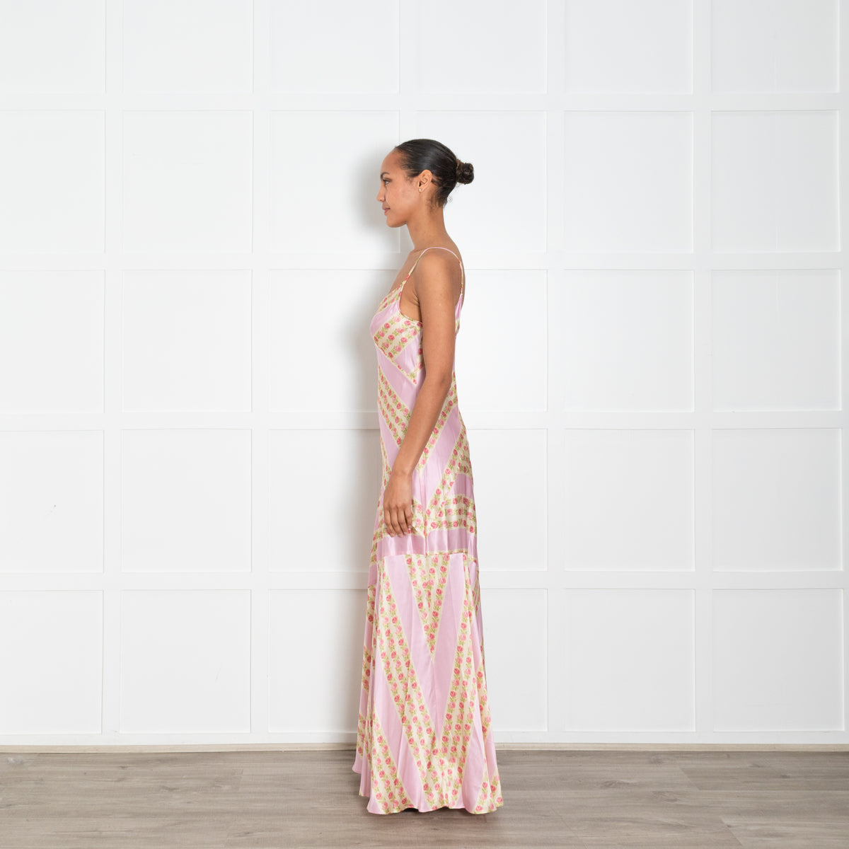 LoveShackFancy Pale Pink Rose Print Slip Maxi Dress