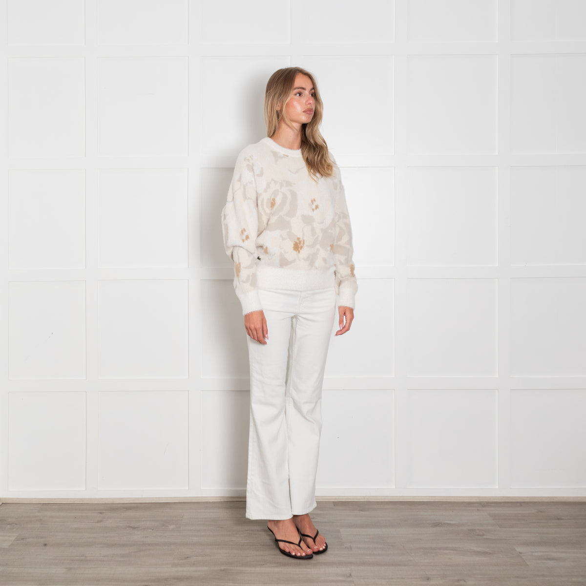 Lacoste Pale Cream Floral Jacquard Jumper