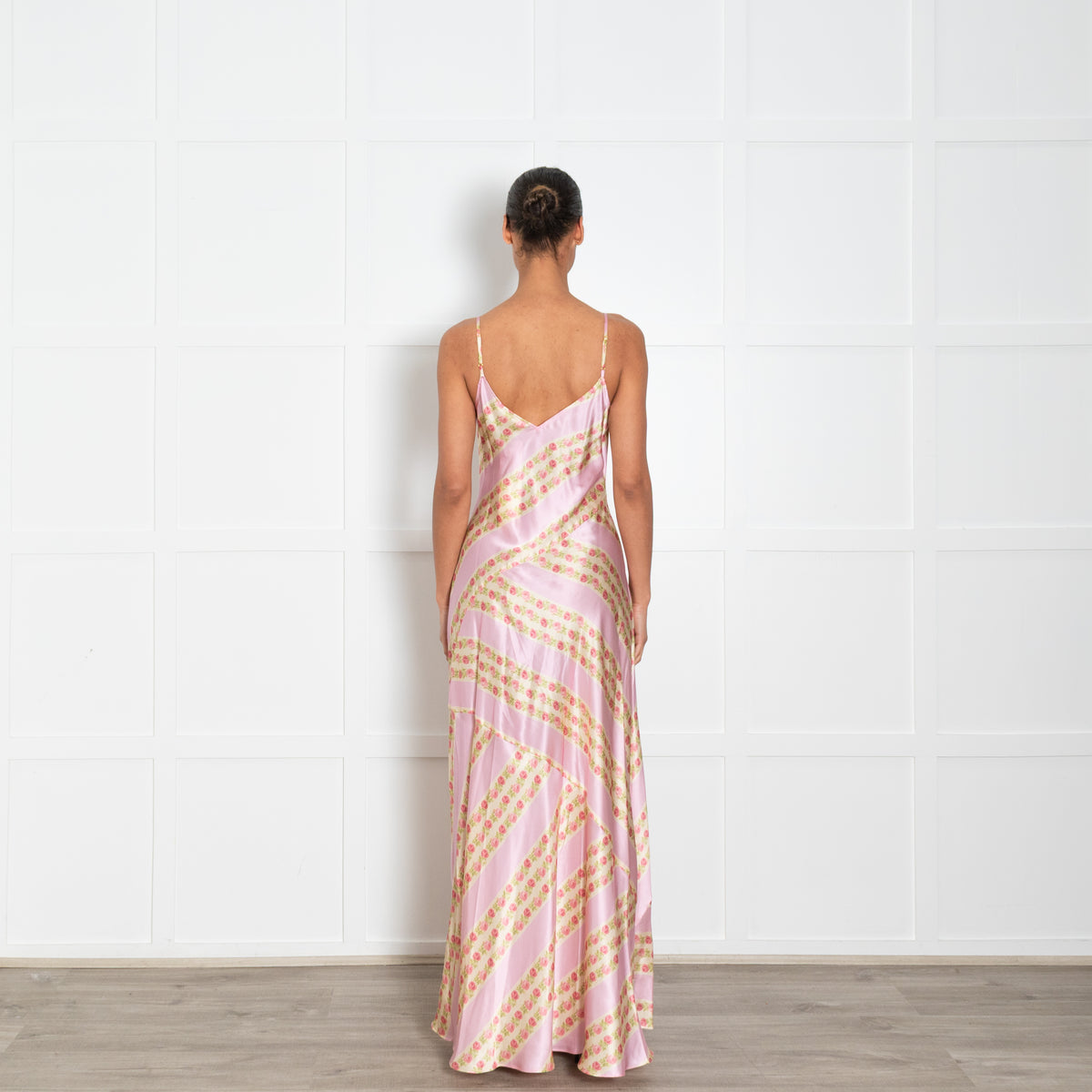 LoveShackFancy Pale Pink Rose Print Slip Maxi Dress
