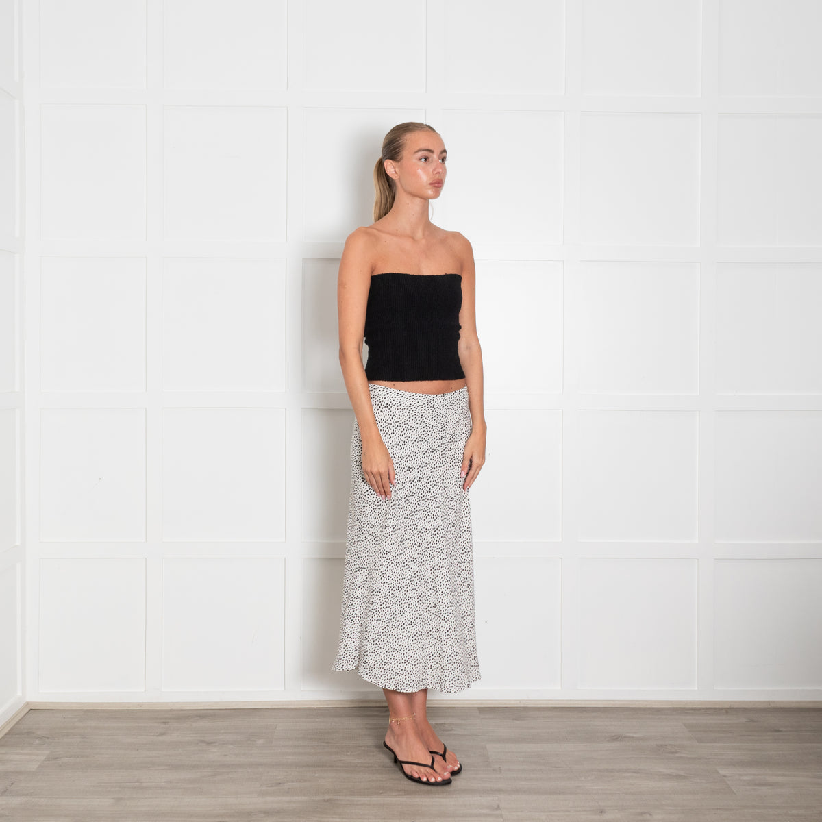Rails White Black Dot Bias Cut Skirt