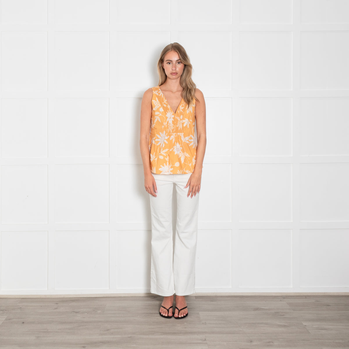 Dorothee Schumacher Shirred Bodice Yellow Floral Cotton Top