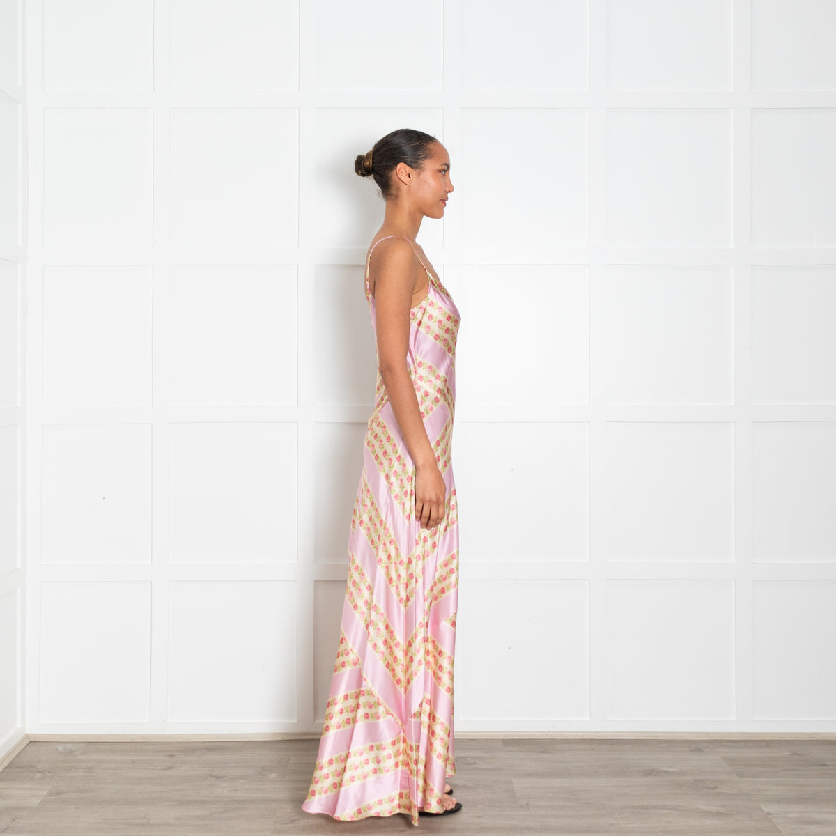 LoveShackFancy Pale Pink Rose Print Slip Maxi Dress