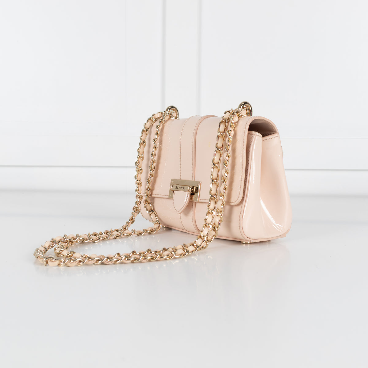 Aspinal of London Beige Patent Leather Lottie Bag