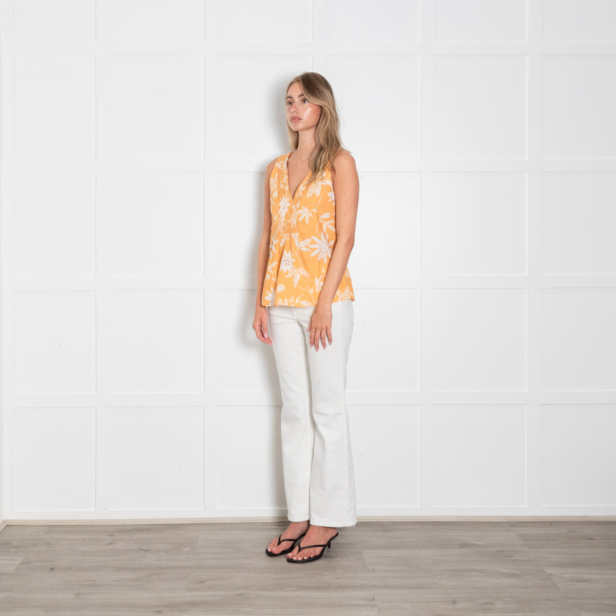 Dorothee Schumacher Shirred Bodice Yellow Floral Cotton Top