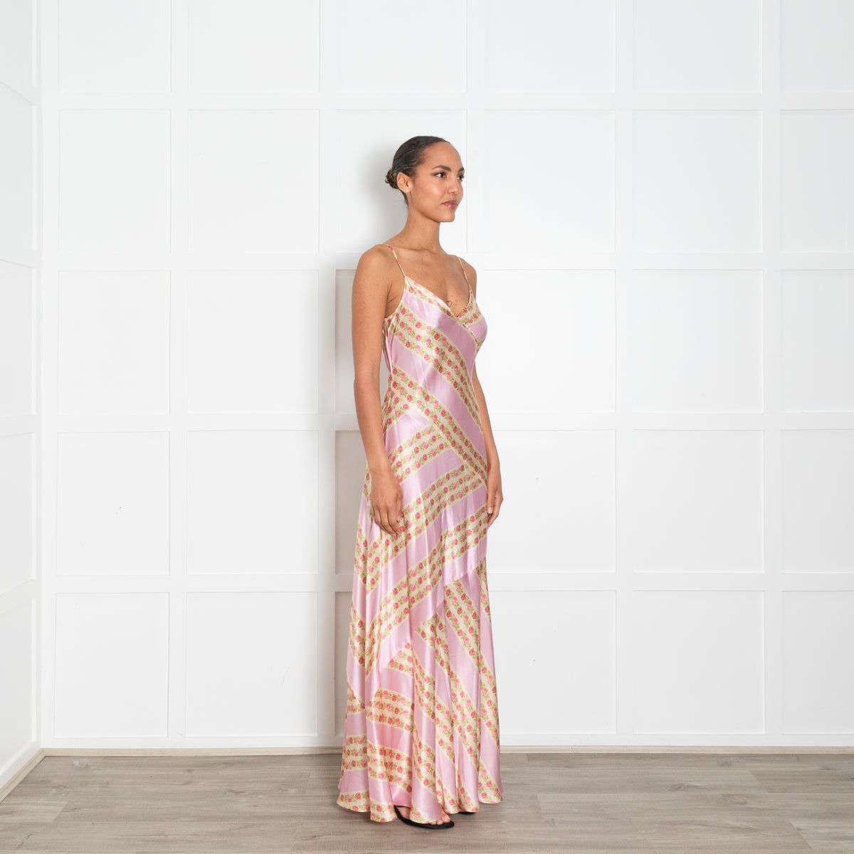 LoveShackFancy Pale Pink Rose Print Slip Maxi Dress