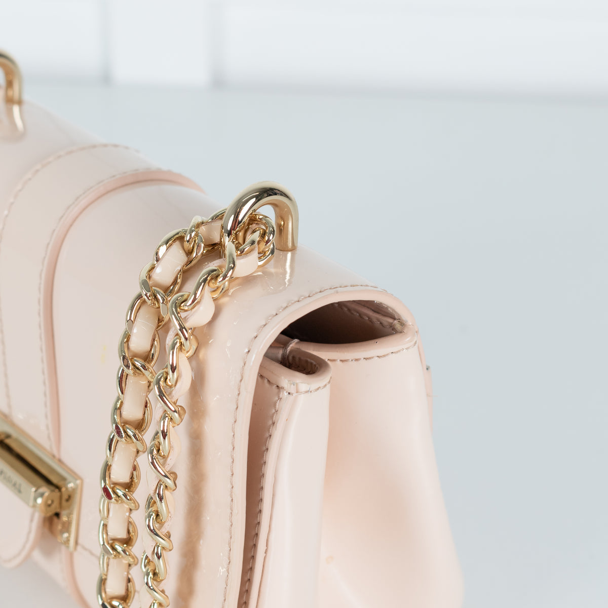 Aspinal of London Beige Patent Leather Lottie Bag