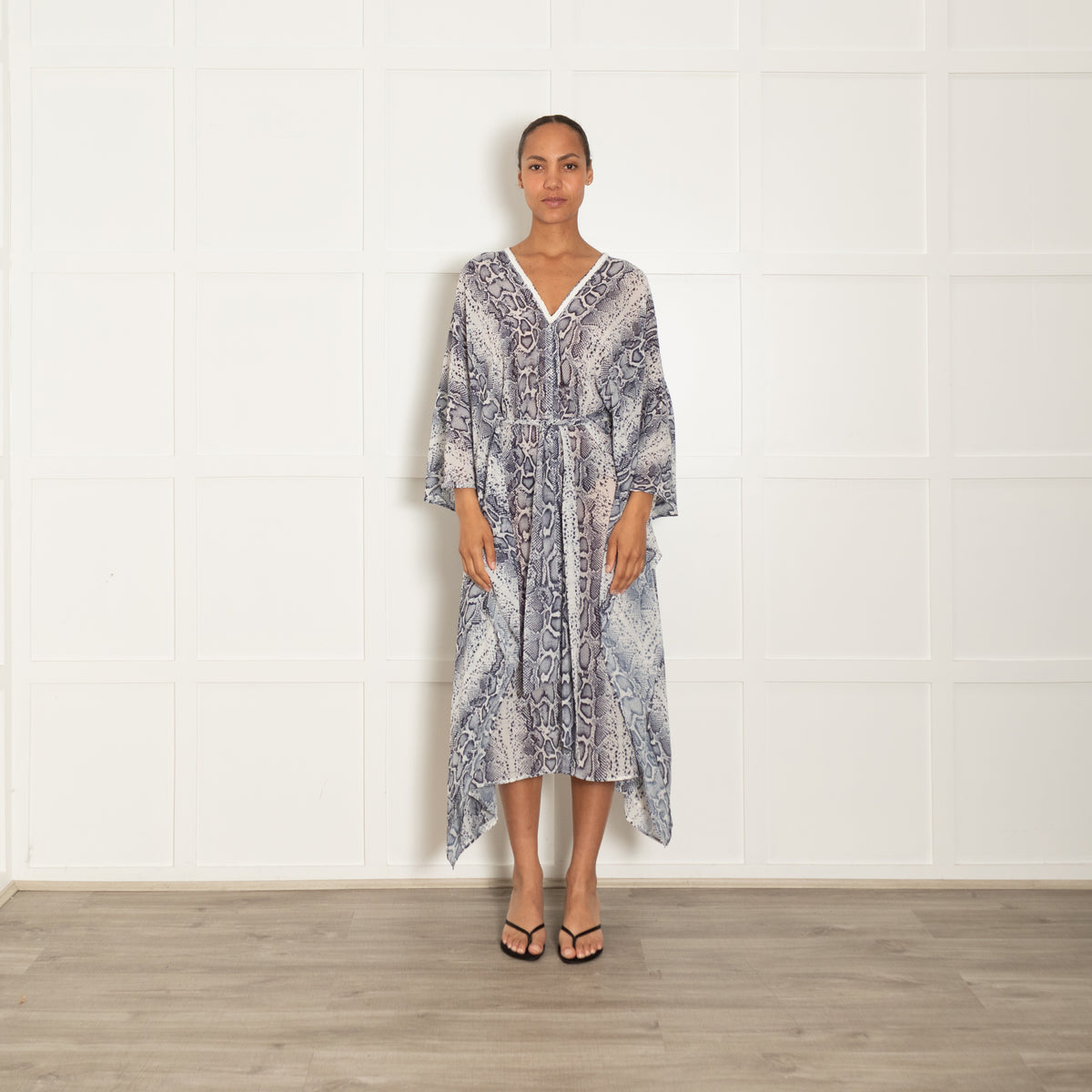 Heidi Klein Grey Snakeprint Belted Kaftan