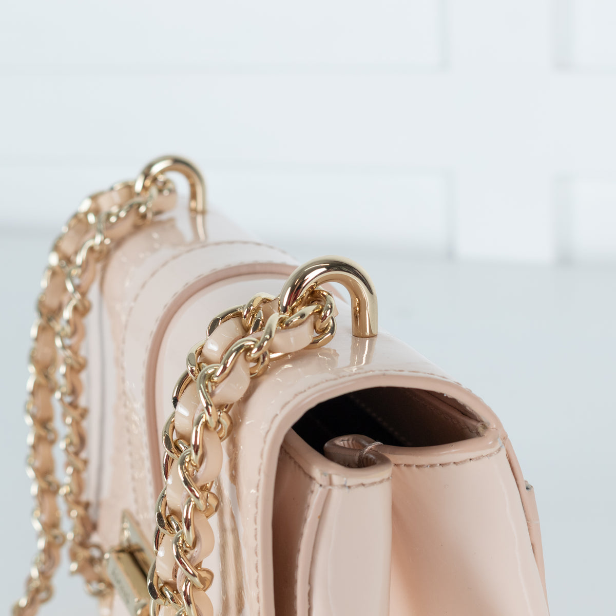 Aspinal of London Beige Patent Leather Lottie Bag