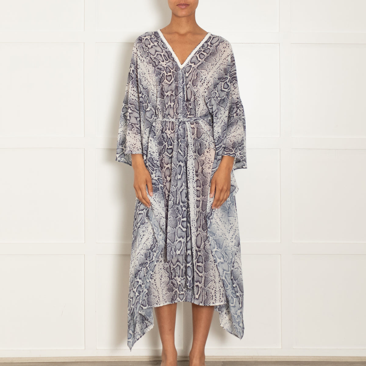 Heidi Klein Grey Snakeprint Belted Kaftan