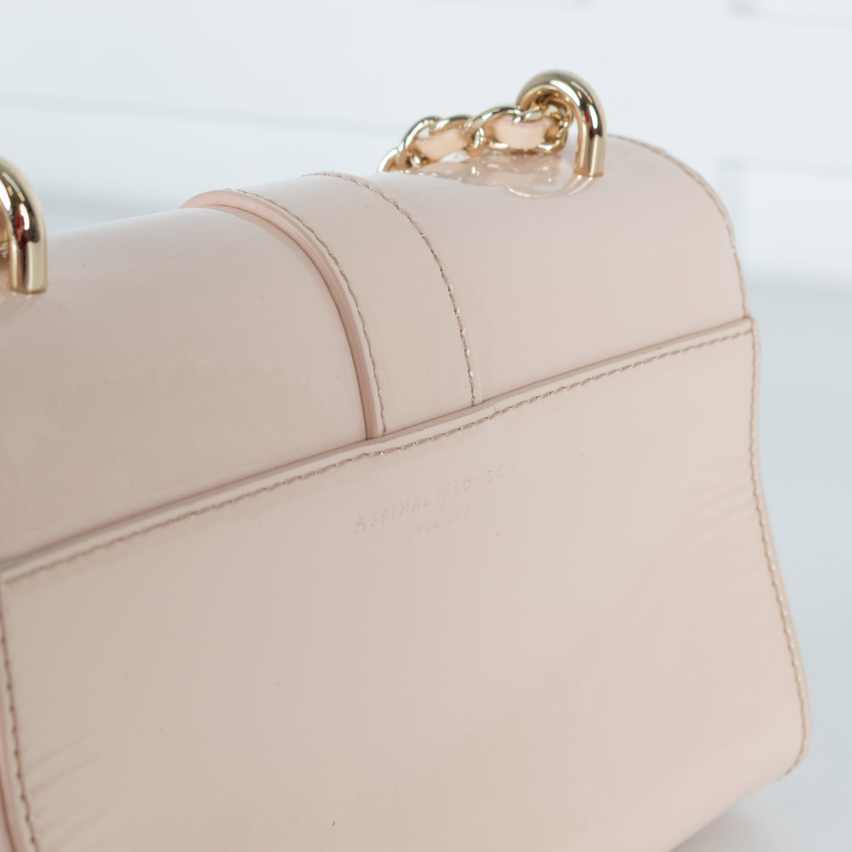 Aspinal of London Beige Patent Leather Lottie Bag