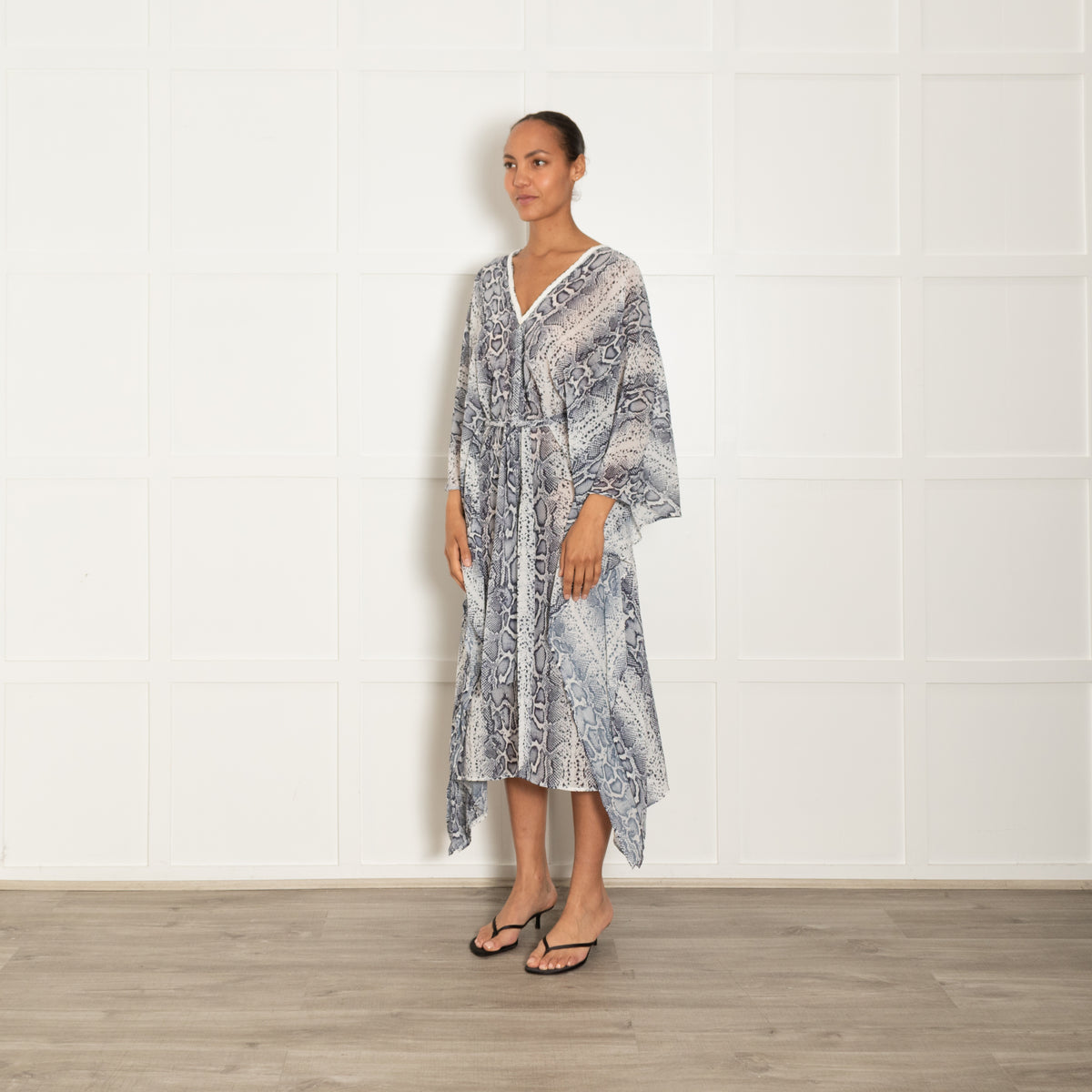 Heidi Klein Grey Snakeprint Belted Kaftan