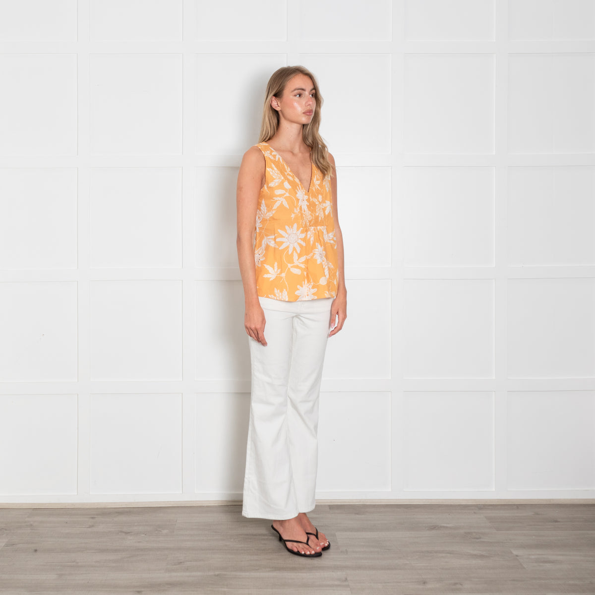 Dorothee Schumacher Shirred Bodice Yellow Floral Cotton Top
