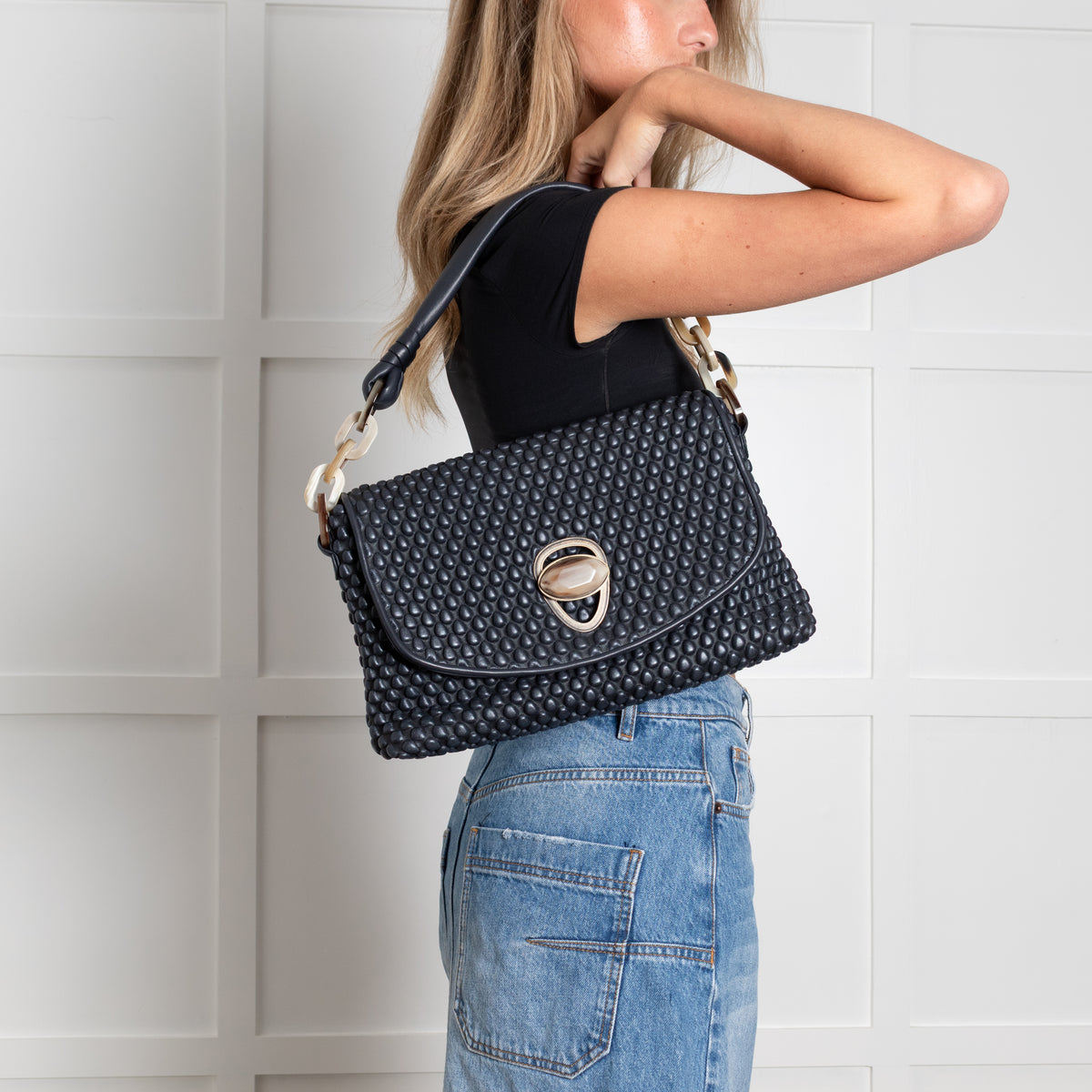 Tissa Fontenada Navy Celebrity Shoulder Bag