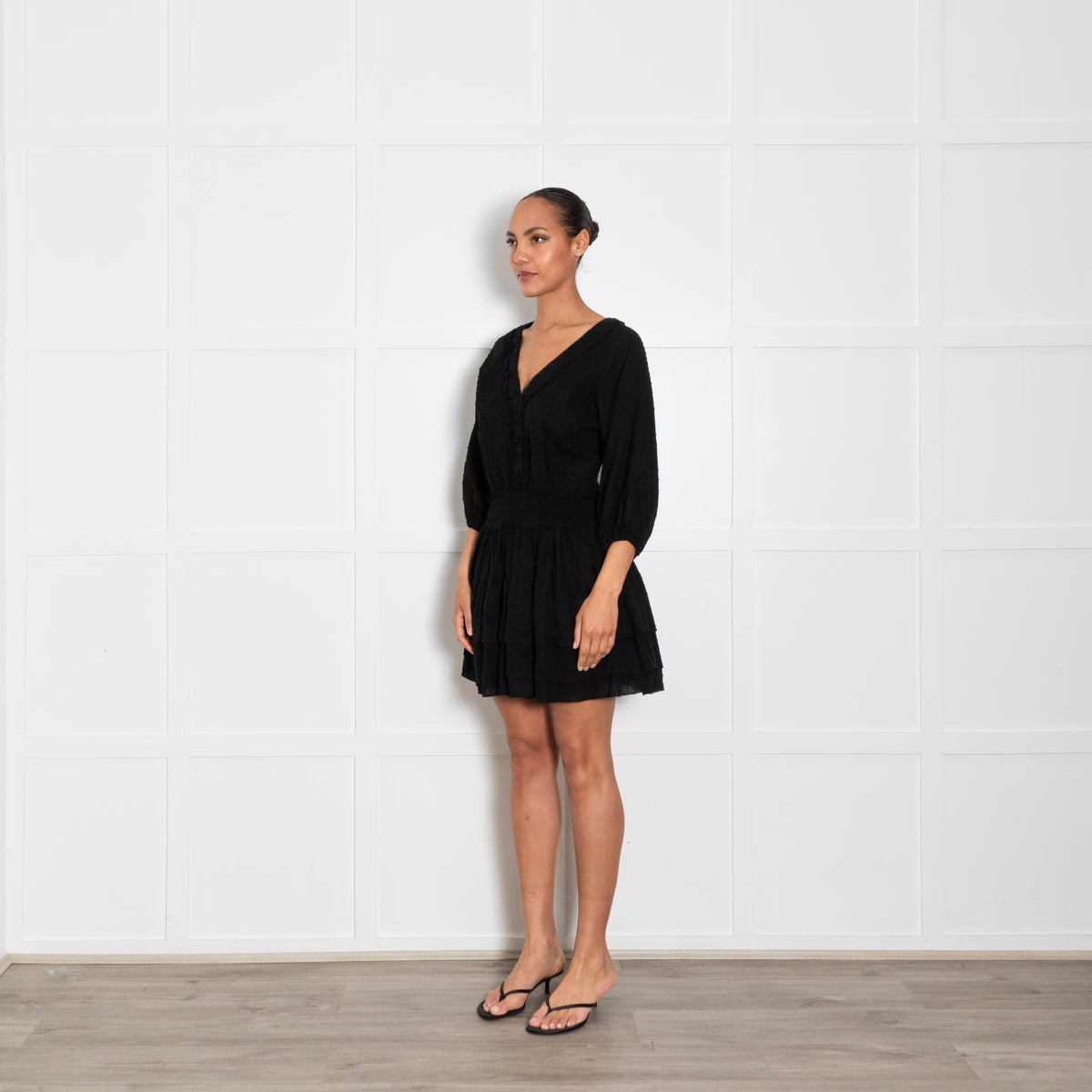Poupette St Barths Black Cotton Elasticated Waist Mini Dress