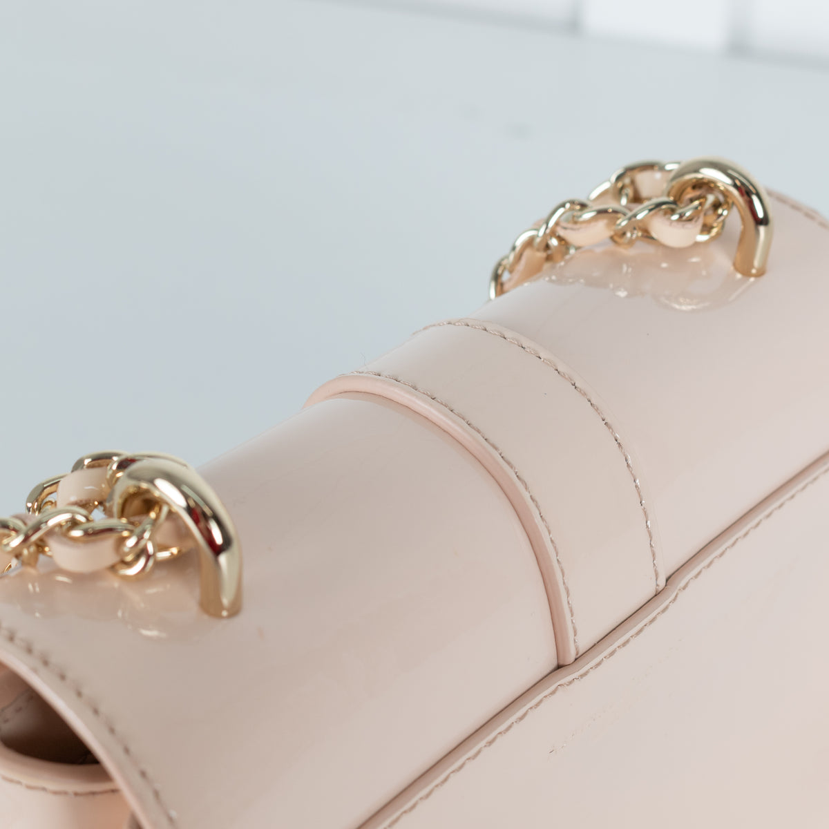 Aspinal of London Beige Patent Leather Lottie Bag