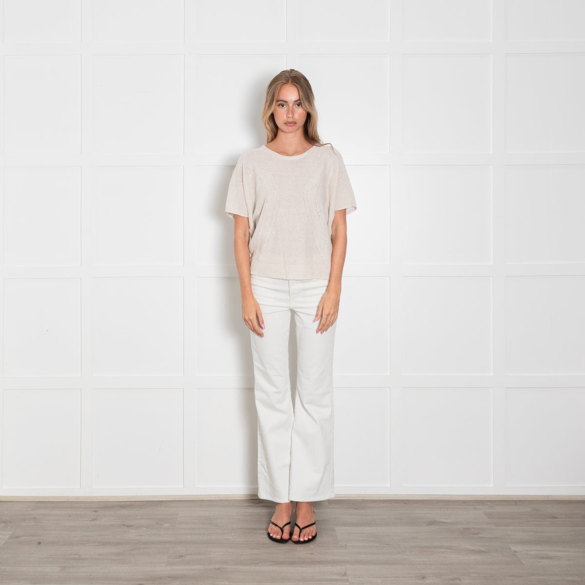 Le Tricot Perugia Natural Knit Top With Silver Thread