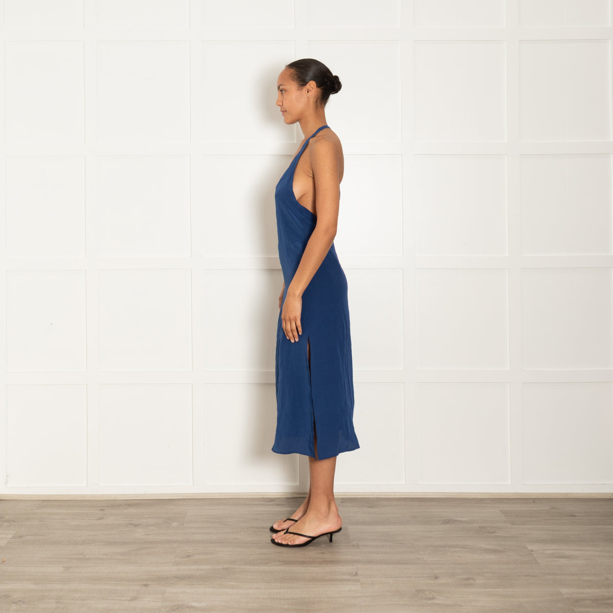 Sleeping With Jacques French Navy Blue Silk Strappy Shift Dress