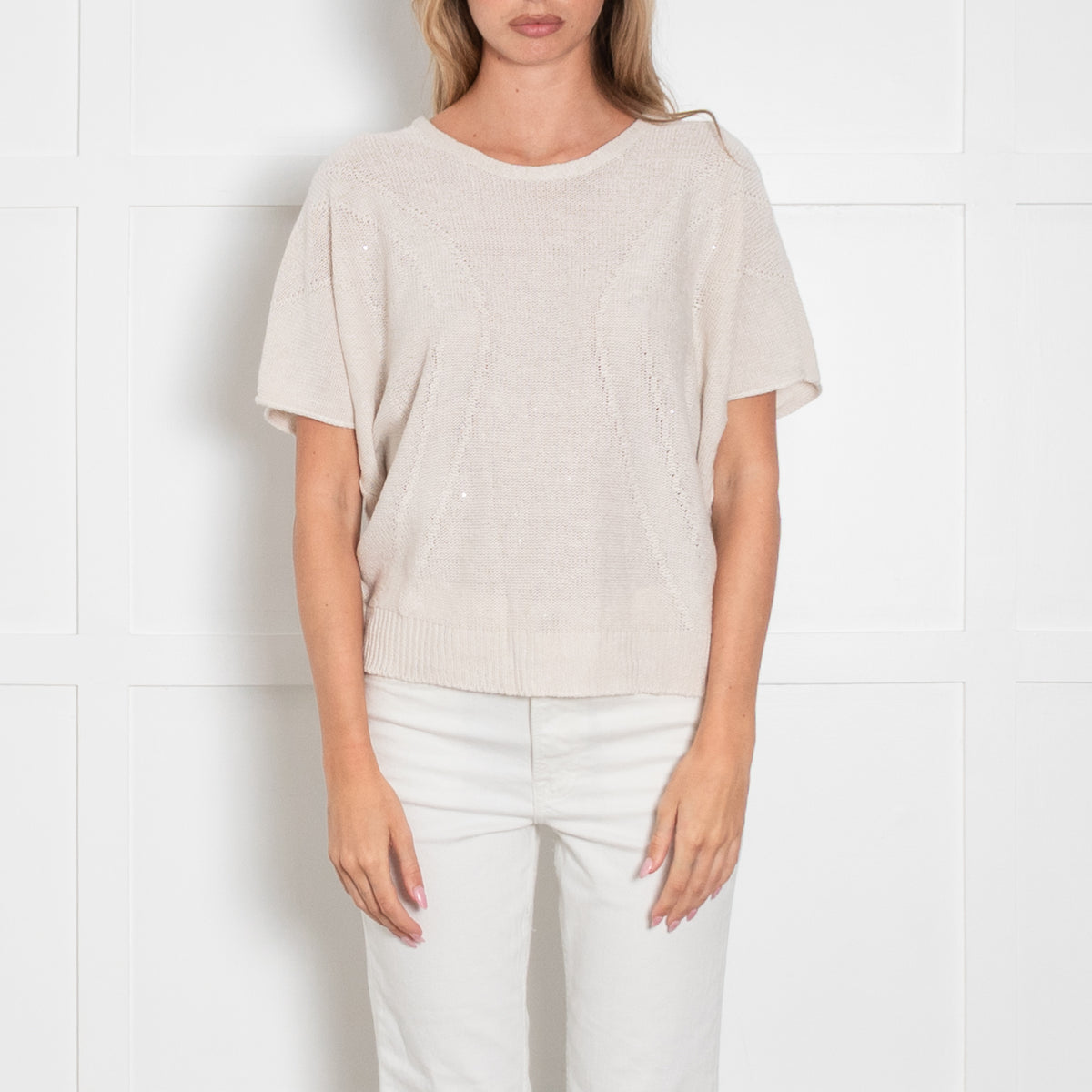 Le Tricot Perugia Natural Knit Top With Silver Thread