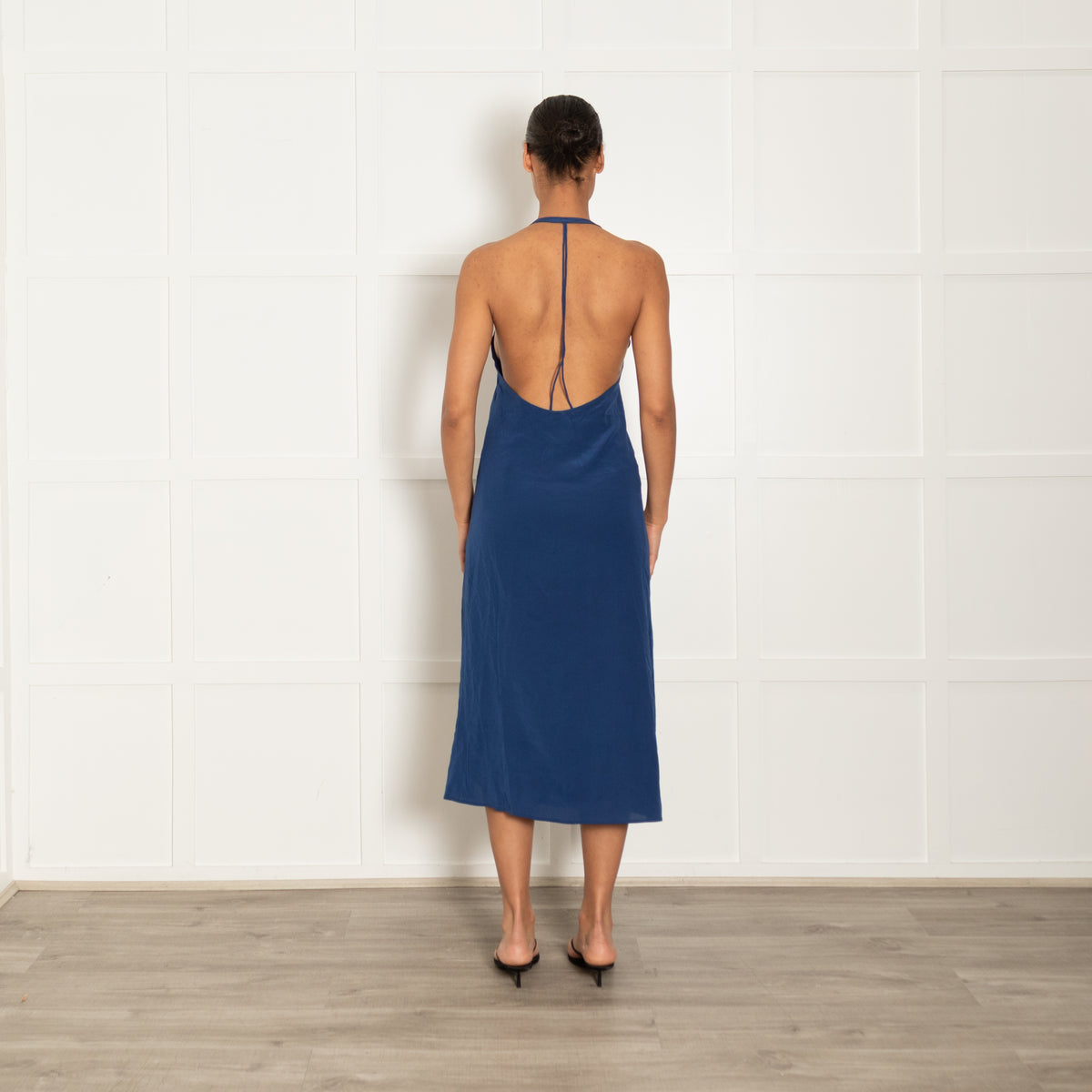 Sleeping With Jacques French Navy Blue Silk Strappy Shift Dress