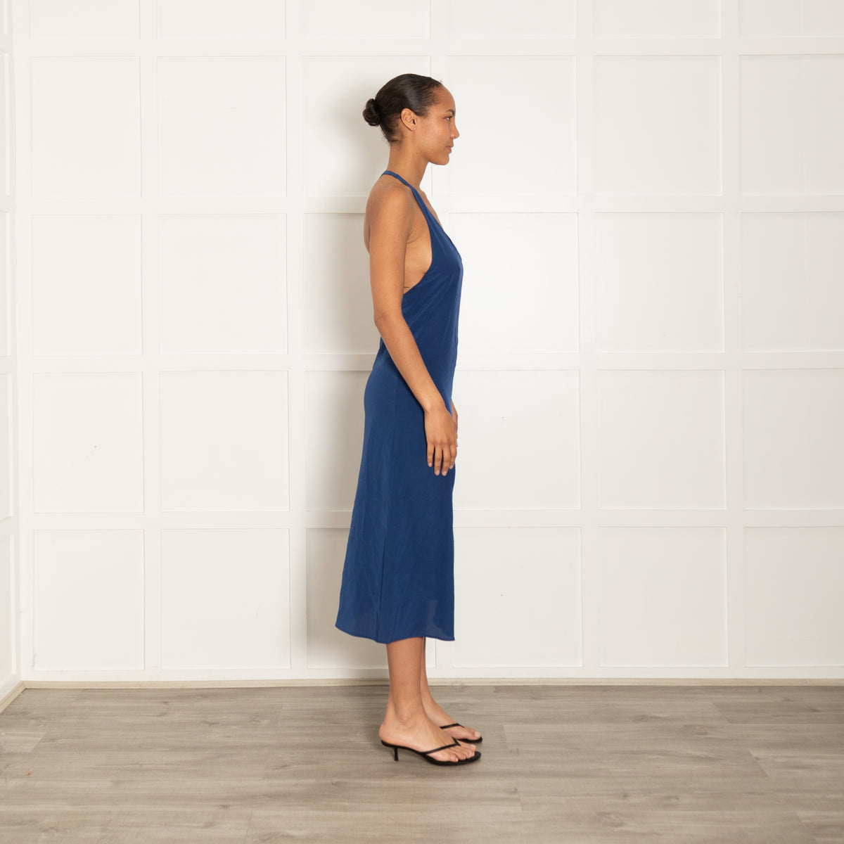 Sleeping With Jacques French Navy Blue Silk Strappy Shift Dress