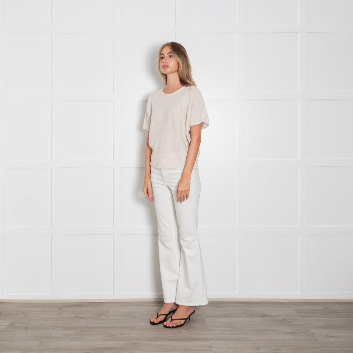 Le Tricot Perugia Natural Knit Top With Silver Thread