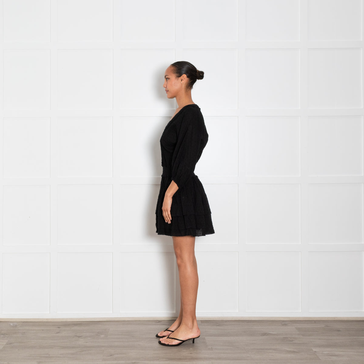 Poupette St Barths Black Cotton Elasticated Waist Mini Dress