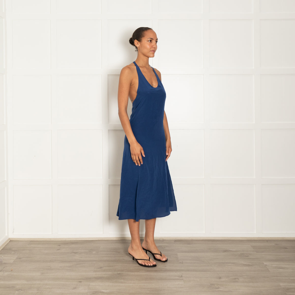 Sleeping With Jacques French Navy Blue Silk Strappy Shift Dress
