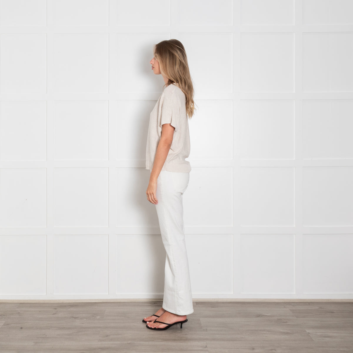 Le Tricot Perugia Natural Knit Top With Silver Thread
